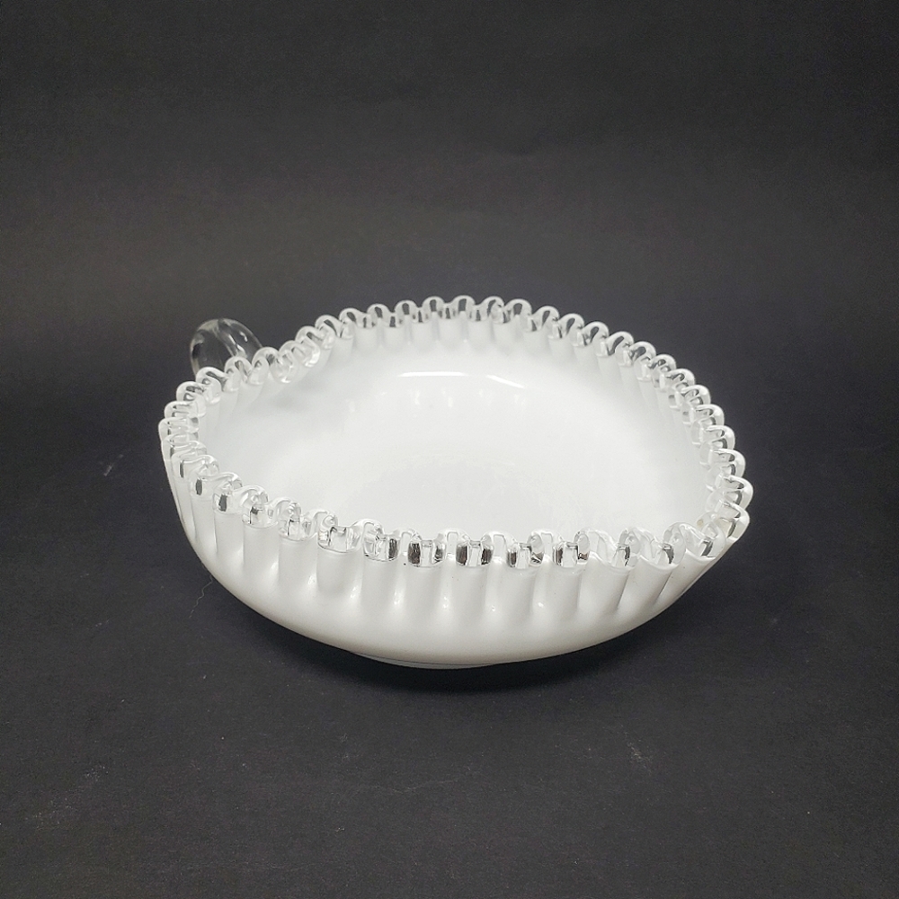 VTG Fenton Silvercrest Milk Glass Heart Dish with Handle